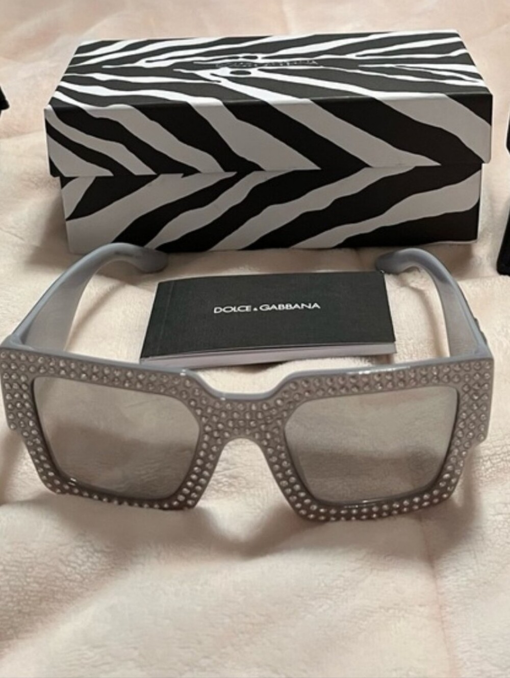 Dolce & Gabbana Gray Crystal-Trim Oversized Square Sunglasses